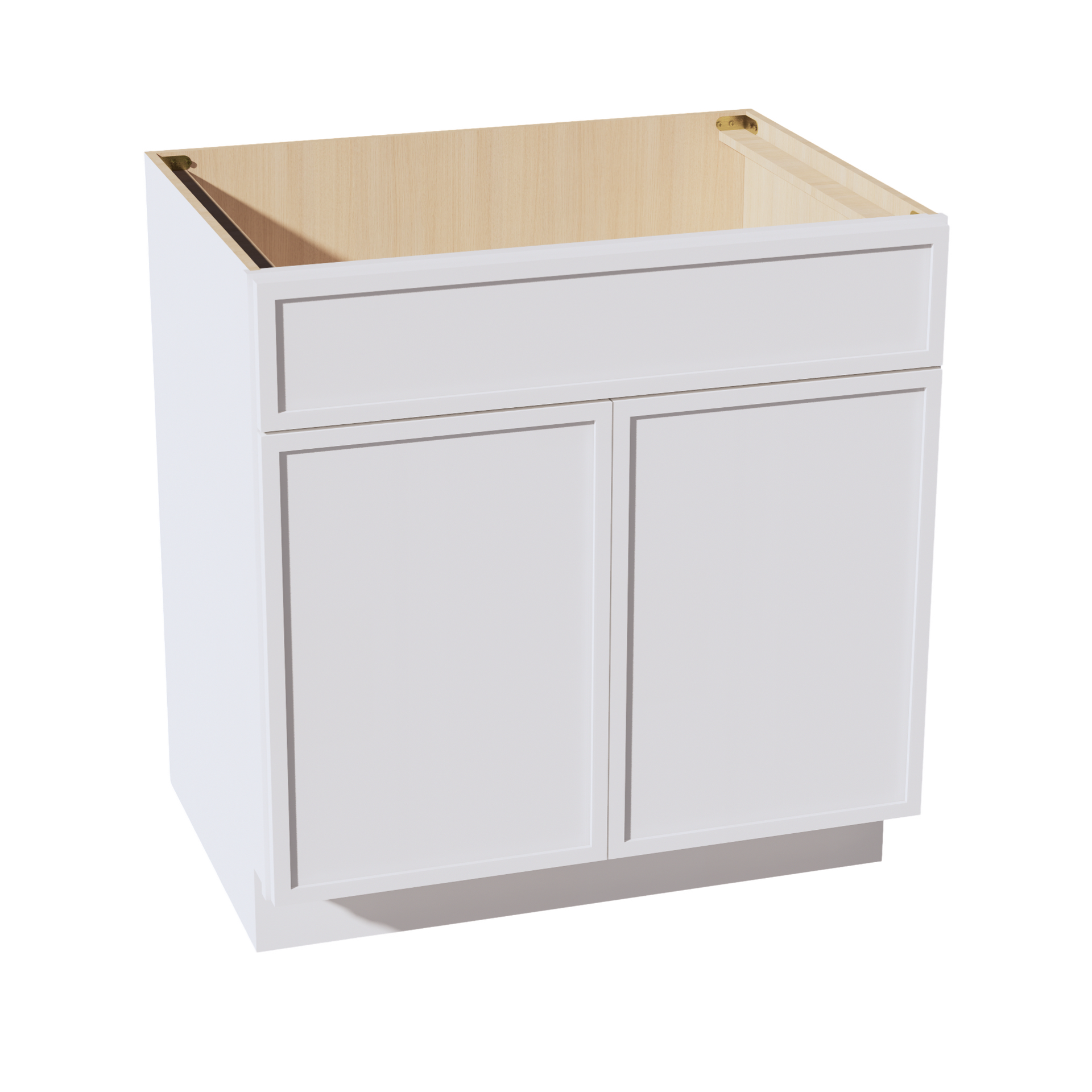 SB33-SSW  Sink Base Cabinet 2 Door 2 False Drawer  - Slim Shaker Style - White   33"W x 34-1/2"H x 24"D