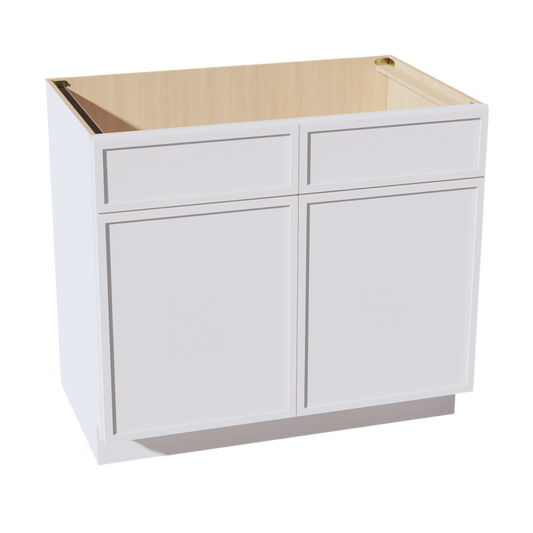 SB39-SSW  Sink Base Cabinet 2 Door 2 False Drawer  - Slim Shaker Style - White   39"W x 34-1/2"H x 24"D