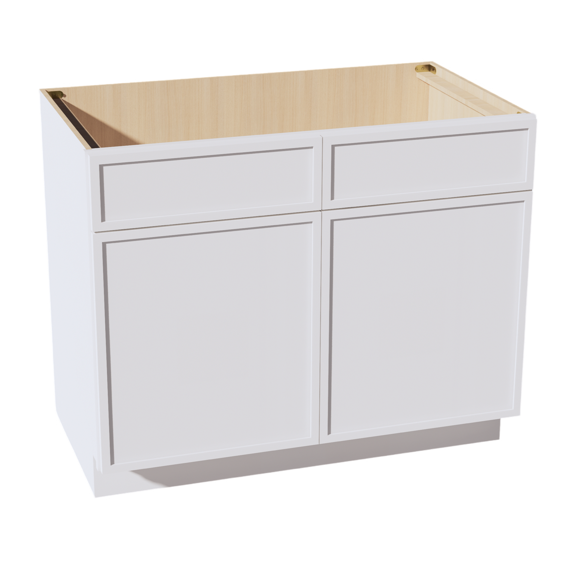 SB42-SSW  Sink Base Cabinet 2 Door 2 False Drawer  - Slim Shaker Style - White   42"W x 34-1/2"H x 24"D
