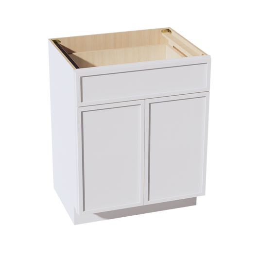 VB2721-SSW  Vanity Base Cabinet 2 Doors & 1 Drawer - Slim Shaker Style - White   27"W x 34-1/2"H x 24"D