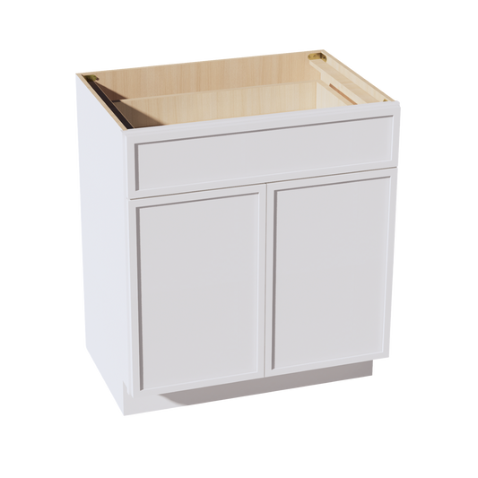 VB3021-SSW  Vanity Base Cabinet 2 Doors & 1 Drawer - Slim Shaker Style - White   30"W x 34-1/2"H x 24"D