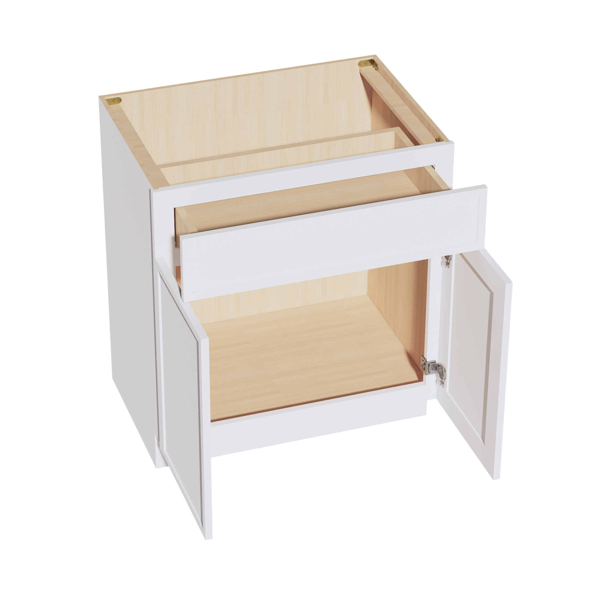 VB3021-SSW  Vanity Base Cabinet 2 Doors & 1 Drawer - Slim Shaker Style - White   30"W x 34-1/2"H x 24"D