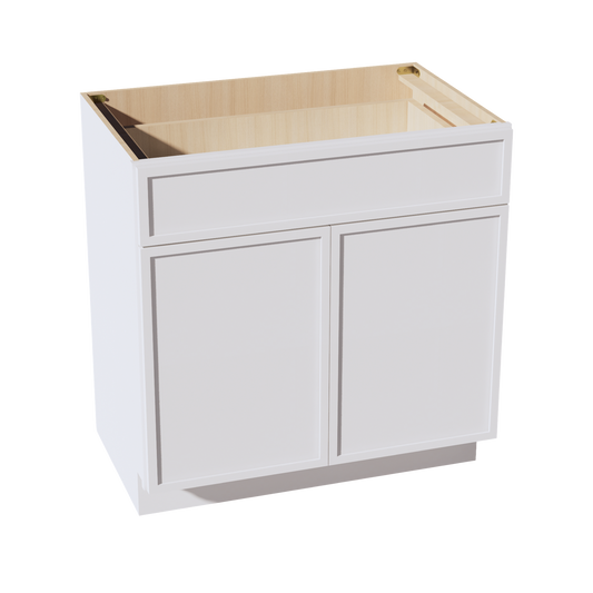 VB3321-SSW  Vanity Base Cabinet 2 Doors & 1 Drawer - Slim Shaker Style - White   33"W x 34-1/2"H x 24"D