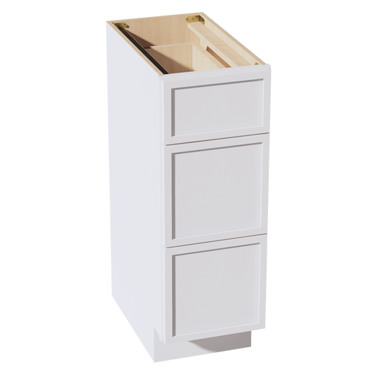 VDB1221-SSW  Vanity Base Cabinet 3 Drawers - Slim Shaker Style - White   12"W x 34-1/2"H x 21"D