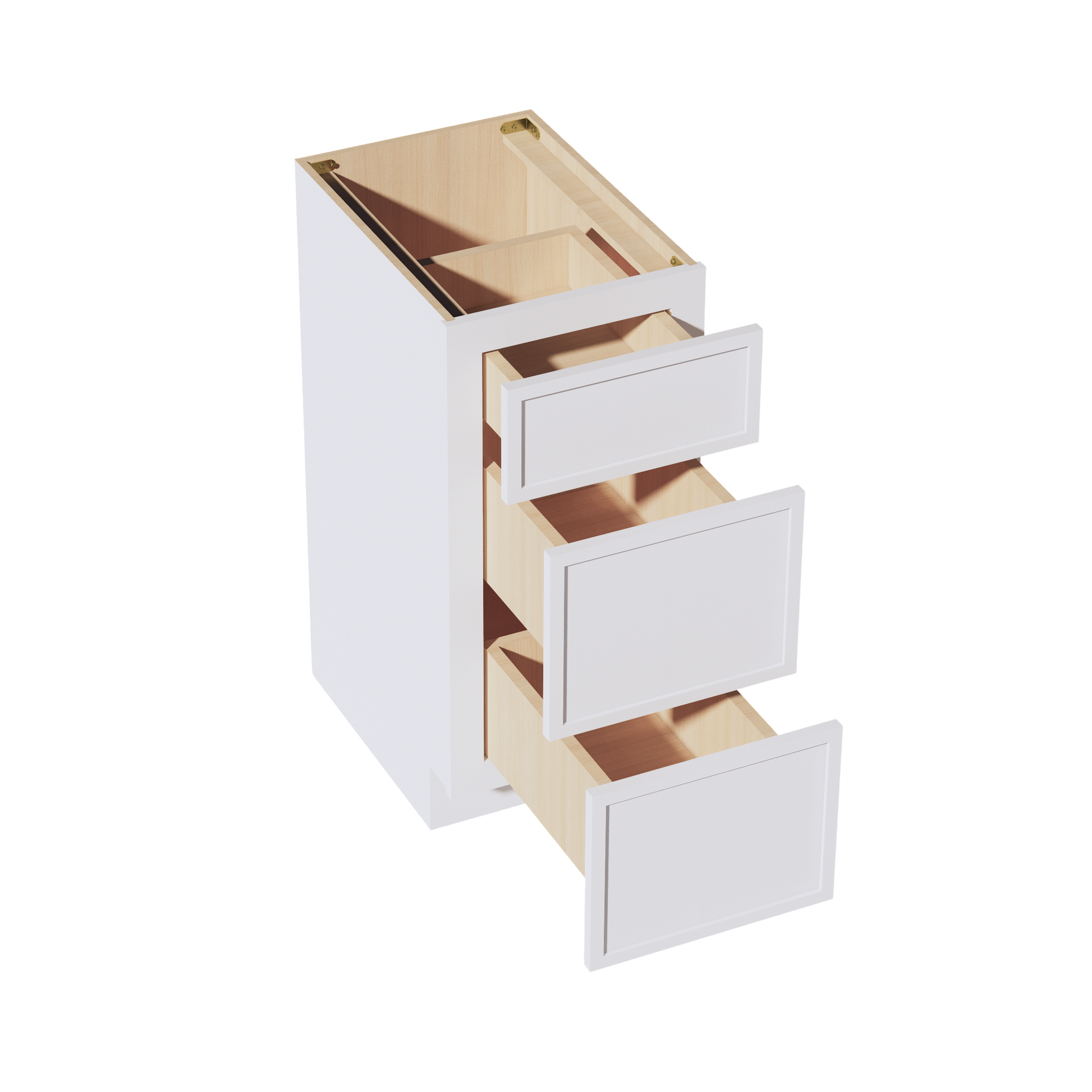 VDB1521-SSW  Vanity Base Cabinet 3 Drawers - Slim Shaker Style - White   15"W x 34-1/2"H x 21"D