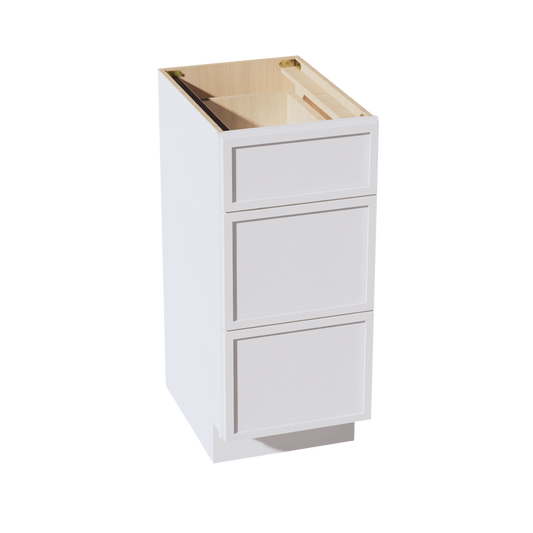 VDB1521-SSW  Vanity Base Cabinet 3 Drawers - Slim Shaker Style - White   15"W x 34-1/2"H x 21"D