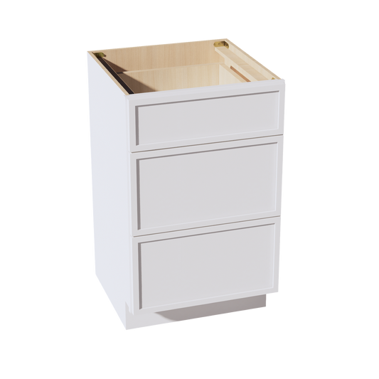 VDB2121-SSW  Vanity Base Cabinet 3 Drawers - Slim Shaker Style - White   21"W x 34-1/2"H x 21"D