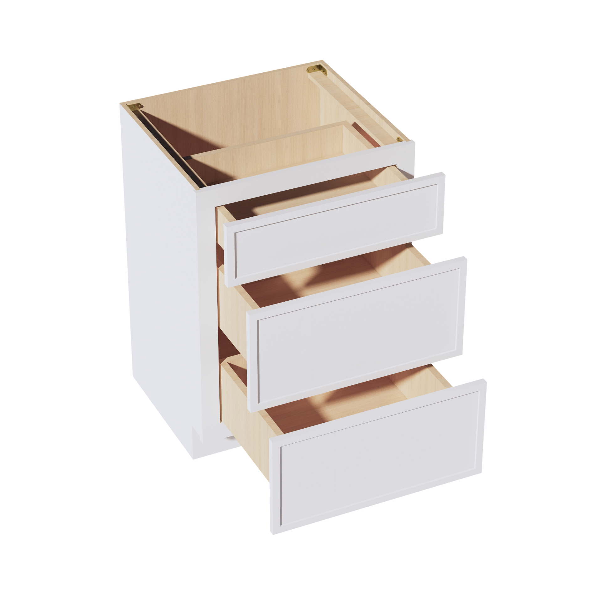 VDB2421-SSW  Vanity Base Cabinet 3 Drawers - Slim Shaker Style - White   24"W x 34-1/2"H x 21"D