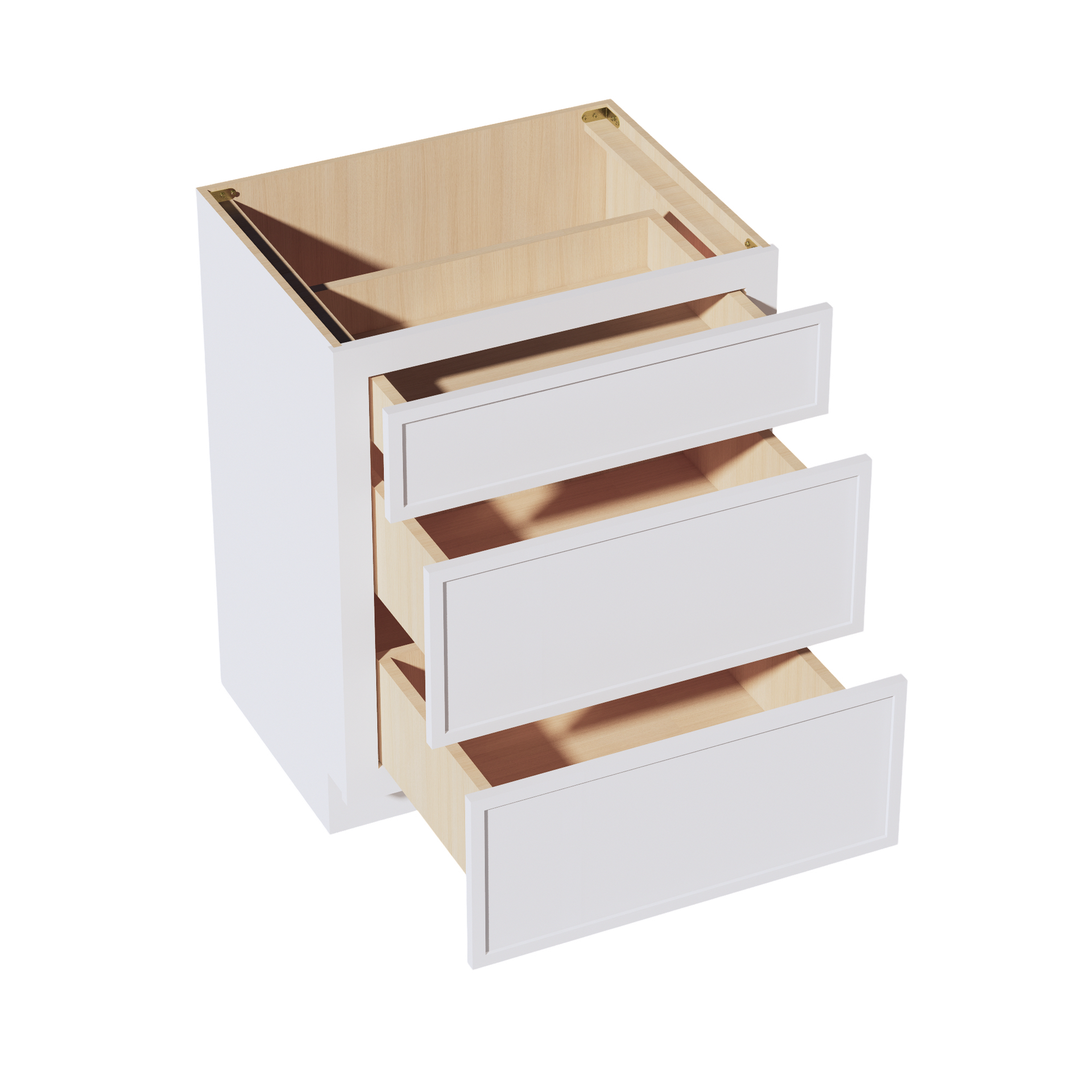 VDB2721-SSW  Vanity Base Cabinet 3 Drawers - Slim Shaker Style - White   27"W x 34-1/2"H x 21"D