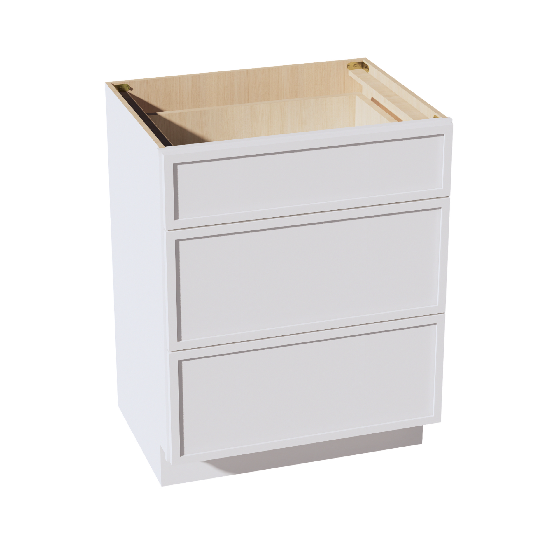 VDB2721-SSW  Vanity Base Cabinet 3 Drawers - Slim Shaker Style - White   27"W x 34-1/2"H x 21"D