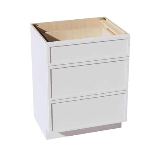 VDB2721-SSW  Vanity Base Cabinet 3 Drawers - Slim Shaker Style - White   27"W x 34-1/2"H x 21"D
