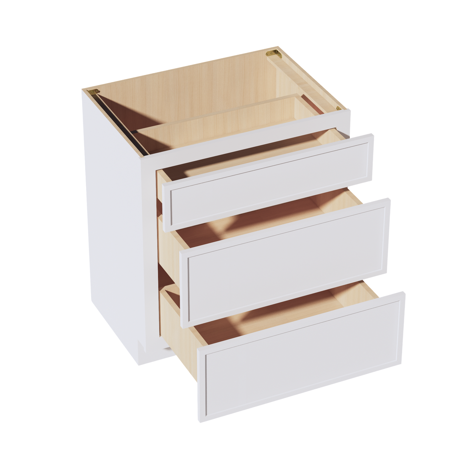 VDB3021-SSW  Vanity Base Cabinet 3 Drawers - Slim Shaker Style - White   30"W x 34-1/2"H x 21"D