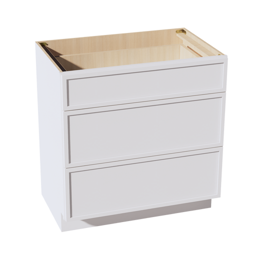 VDB3321-SSW  Vanity Base Cabinet 3 Drawers - Slim Shaker Style - White   33"W x 34-1/2"H x 21"D