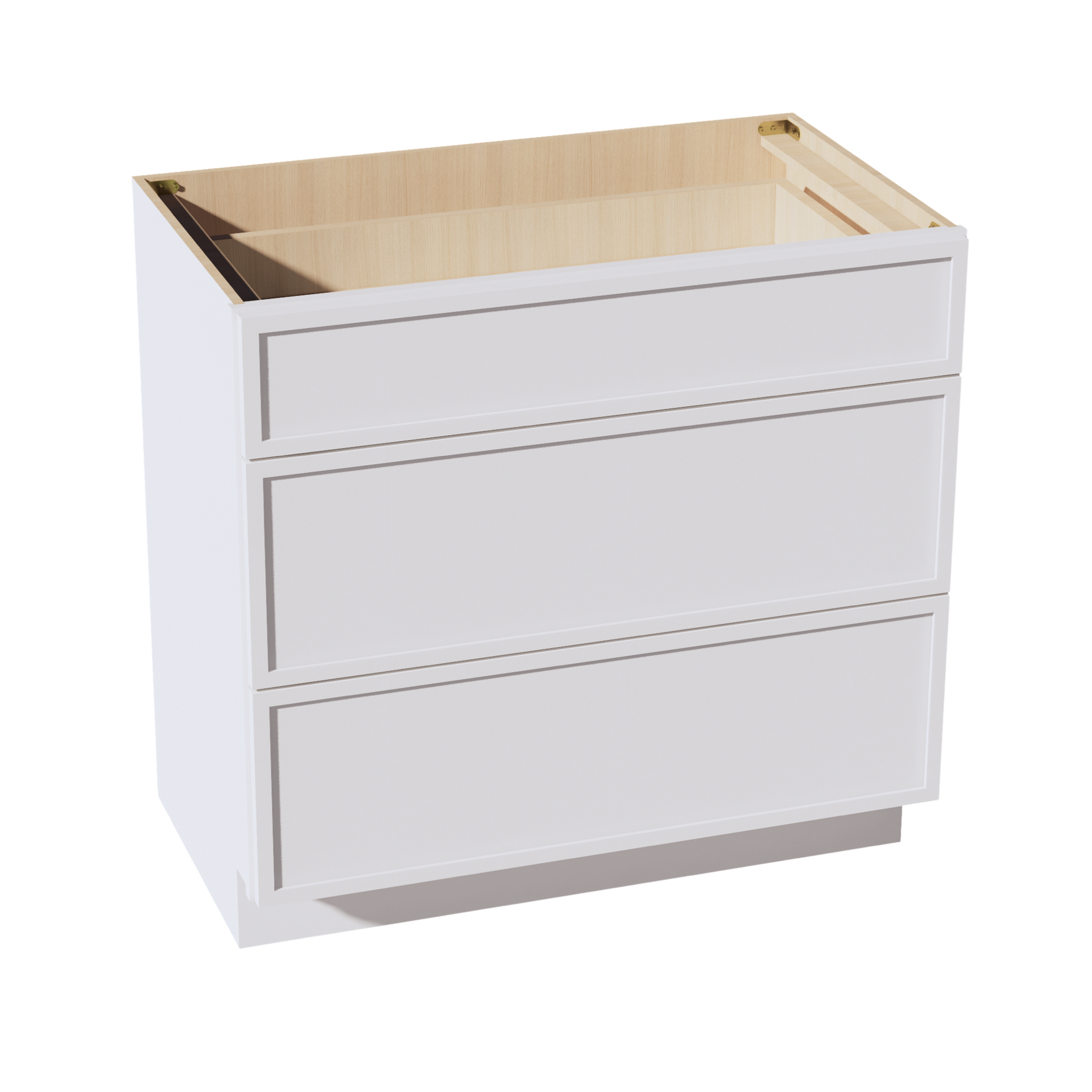 VDB3621-SSW  Vanity Base Cabinet 3 Drawers - Slim Shaker Style - White   36"W x 34-1/2"H x 21"D