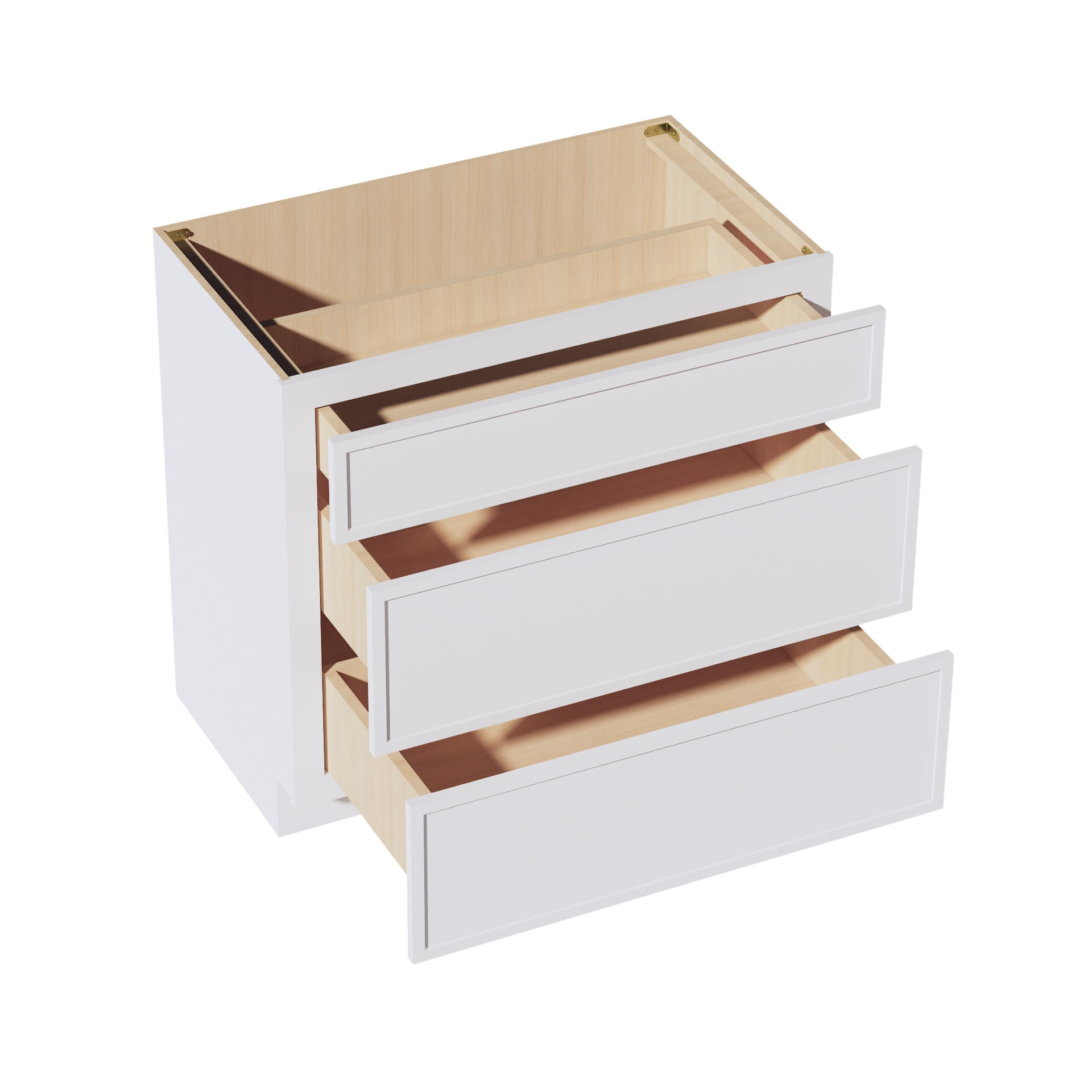 VDB3621-SSW  Vanity Base Cabinet 3 Drawers - Slim Shaker Style - White   36"W x 34-1/2"H x 21"D