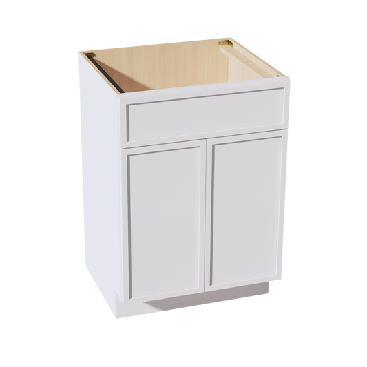 VSB2421-SSW  Vanity Sink Base 1 False Drawer & 2 Doors - Slim Shaker Style - White   24"W x 34-1/2"H x 21"D
