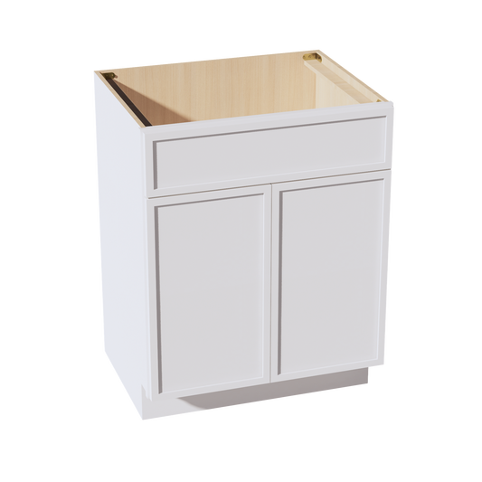 VSB2721-SSW  Vanity Sink Base 1 False Drawer & 2 Doors - Slim Shaker Style - White   27"W x 34-1/2"H x 21"D