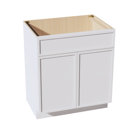 VSB3021-SSW  Vanity Sink Base 1 False Drawer & 2 Doors - Slim Shaker Style - White   30"W x 34-1/2"H x 21"D