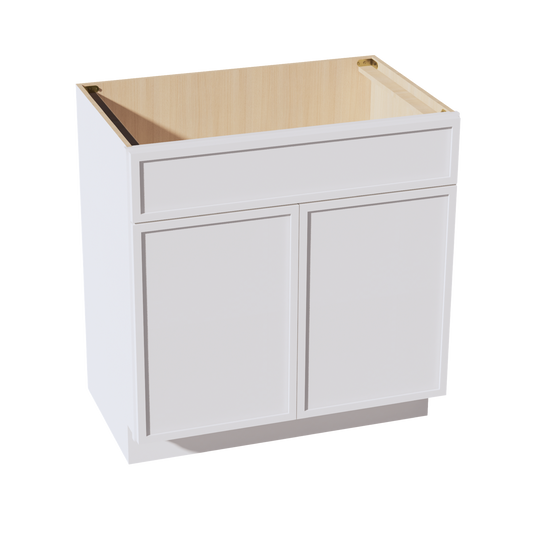 VSB3321-SSW  Vanity Sink Base 1 False Drawer & 2 Doors - Slim Shaker Style - White   30"W x 34-1/2"H x 21"D