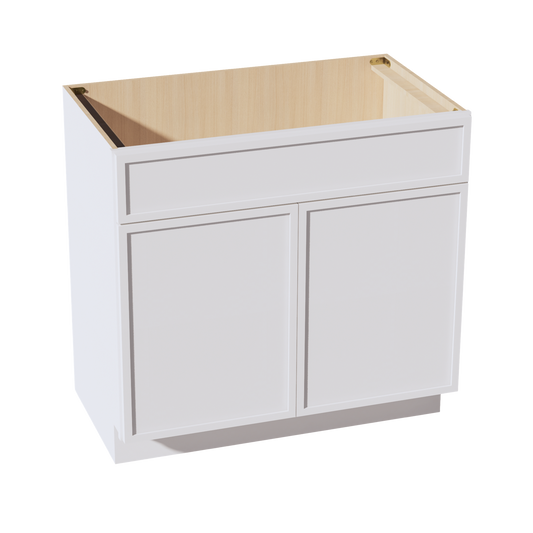 VSB3621-SSW  Vanity Sink Base 1 False Drawer & 2 Doors - Slim Shaker Style - White   36"W x 34-1/2"H x 21"D