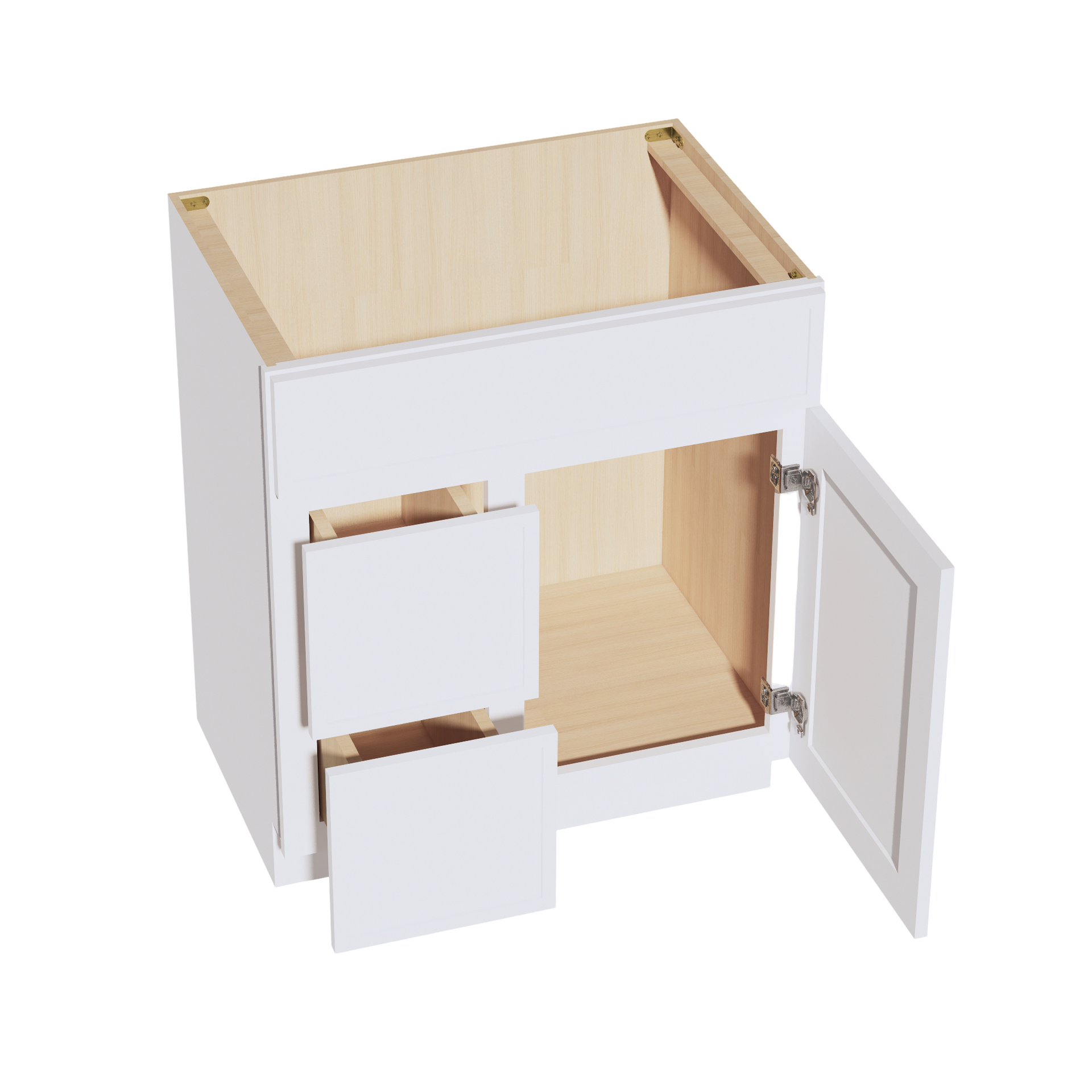 VSD3021L-SSW  Vanity Sink Base 2 Doors & 2 Left Drawers Offset - Slim Shaker Style - White   30"W x 34-1/2"H x 21"D