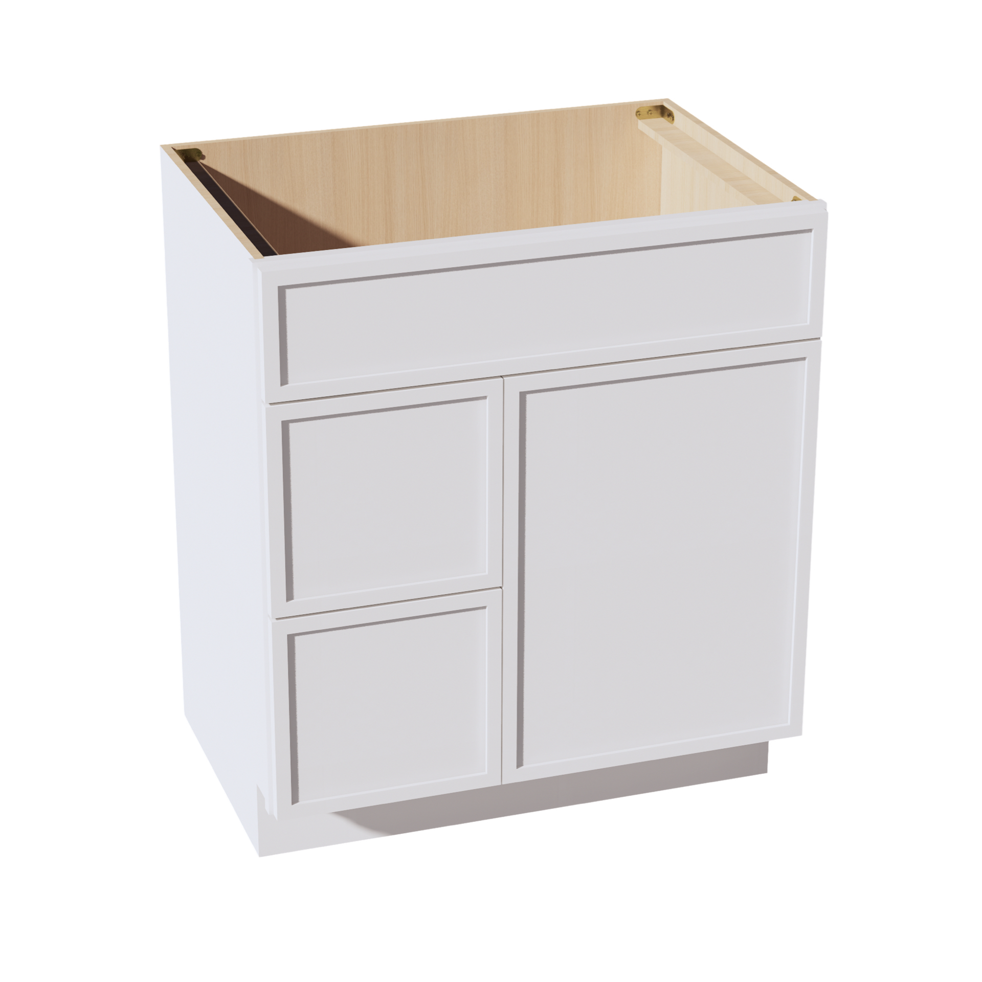VSD3021L-SSW  Vanity Sink Base 2 Doors & 2 Left Drawers Offset - Slim Shaker Style - White   30"W x 34-1/2"H x 21"D