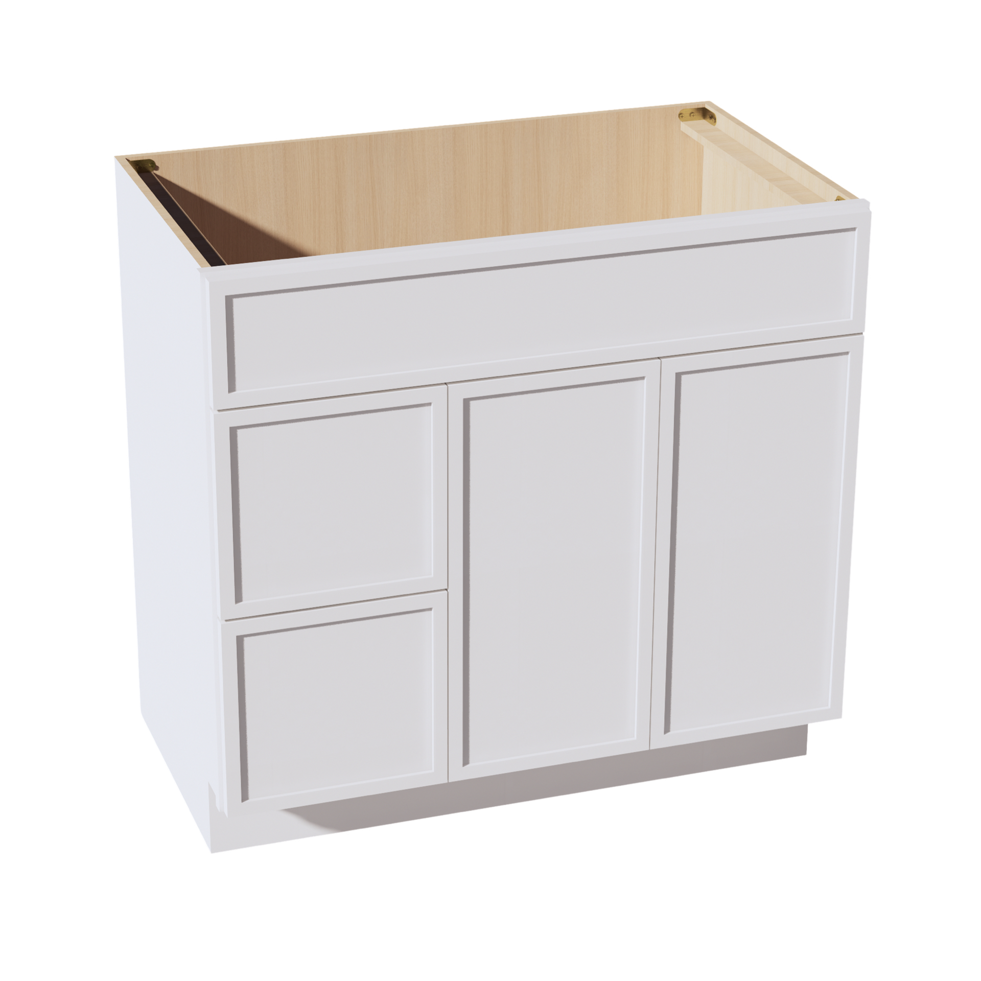 VSD3621L-SSW  Vanity Sink Base 2 Doors & 2 Left Drawers Offset - Slim Shaker Style - White   36"W x 34-1/2"H x 21"D
