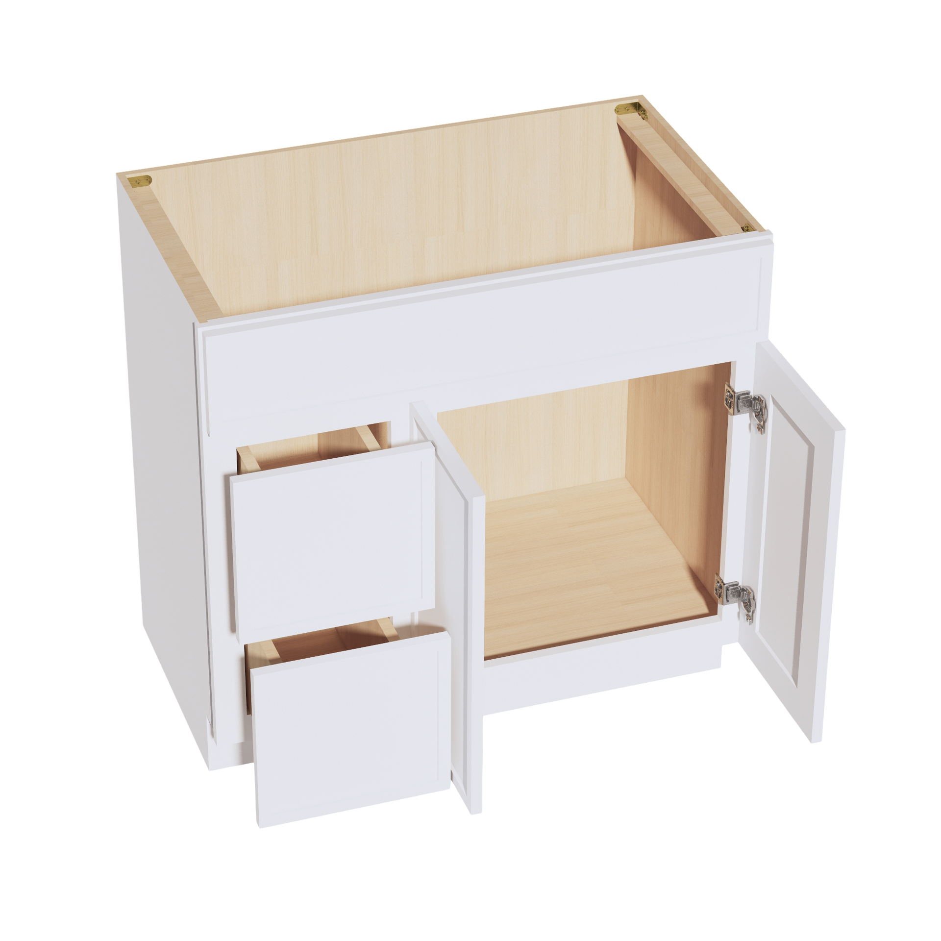 VSD3621L-SSW  Vanity Sink Base 2 Doors & 2 Left Drawers Offset - Slim Shaker Style - White   36"W x 34-1/2"H x 21"D