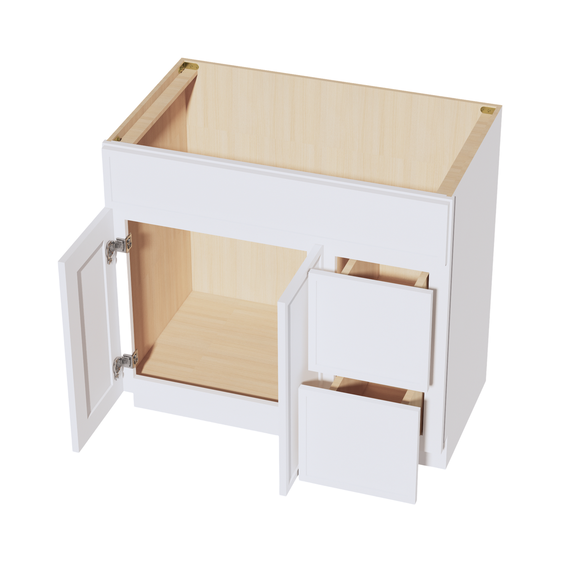 VSD3621R-SSW  Vanity Sink Base 2 Doors & 2 Right Drawers Offset - Slim Shaker Style - White   36"W x 34-1/2"H x 21"D