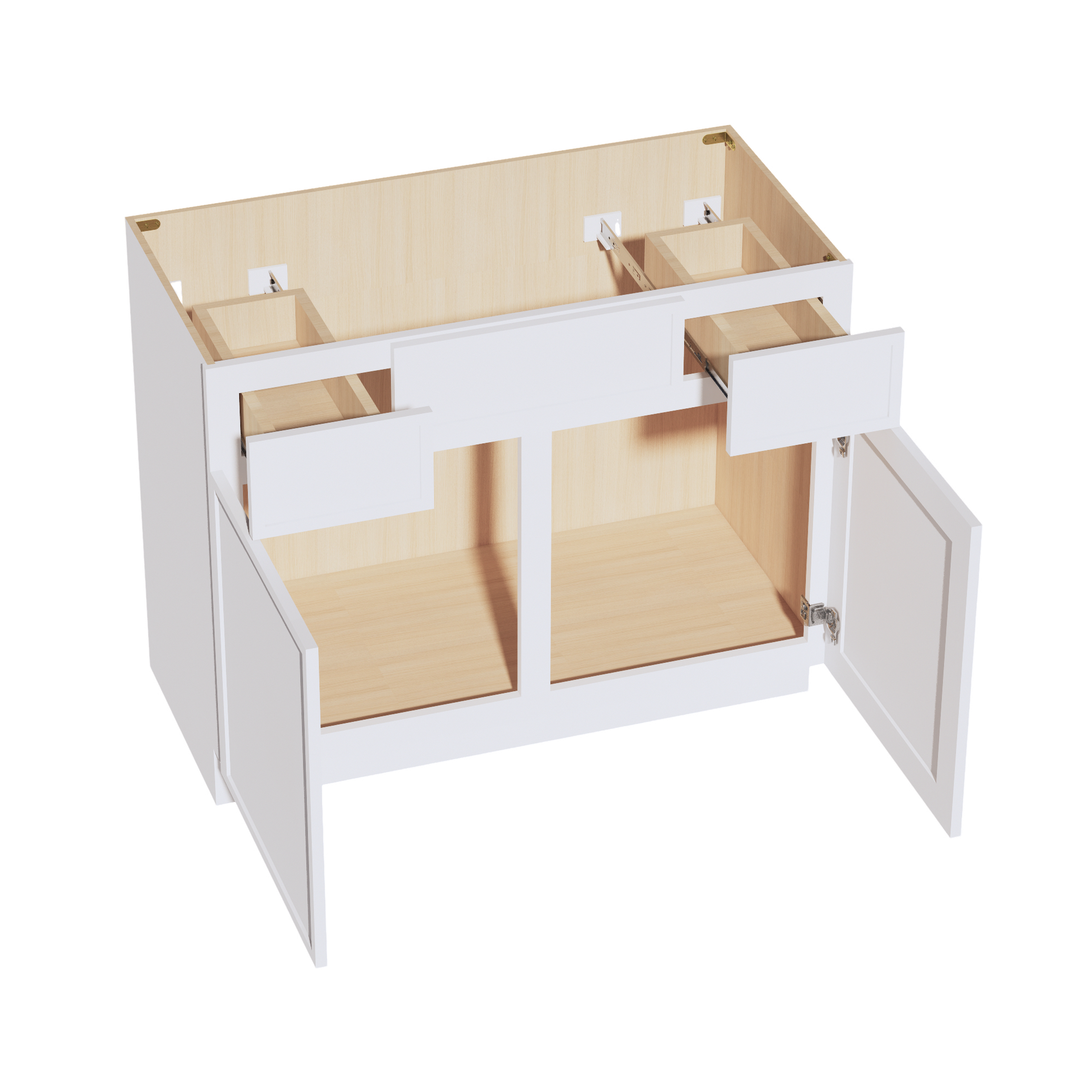 VSD4221-SSW  Vanity Sink Base 2 Doors 2 Drawers & 1 Centered False Drawer  - Slim Shaker Style - White   42"W x 34-1/2"H x 21"D