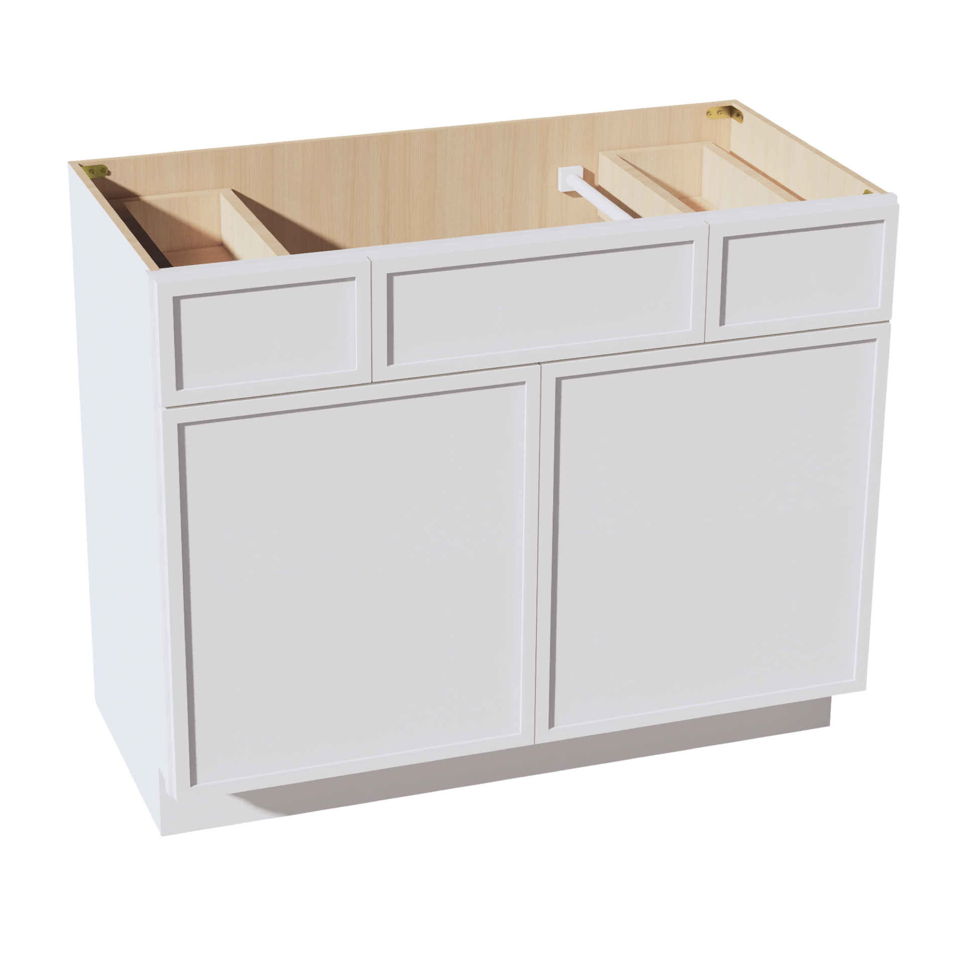 VSD4221-SSW  Vanity Sink Base 2 Doors 2 Drawers & 1 Centered False Drawer  - Slim Shaker Style - White   42"W x 34-1/2"H x 21"D
