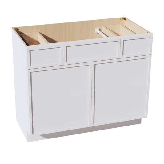 VSD4221-SSW  Vanity Sink Base 2 Doors 2 Drawers & 1 Centered False Drawer  - Slim Shaker Style - White   42"W x 34-1/2"H x 21"D