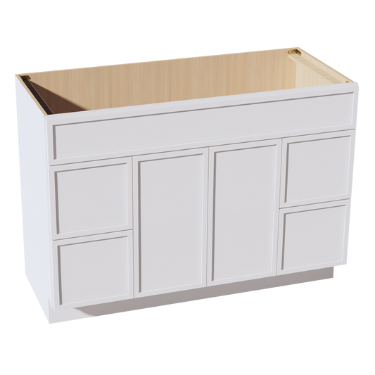 VSD4821-SSW  Vanity Sink Base 2 Doors 2 Drawers & 1 Centered False Drawer  - Slim Shaker Style - White   48"W x 34-1/2"H x 21"D