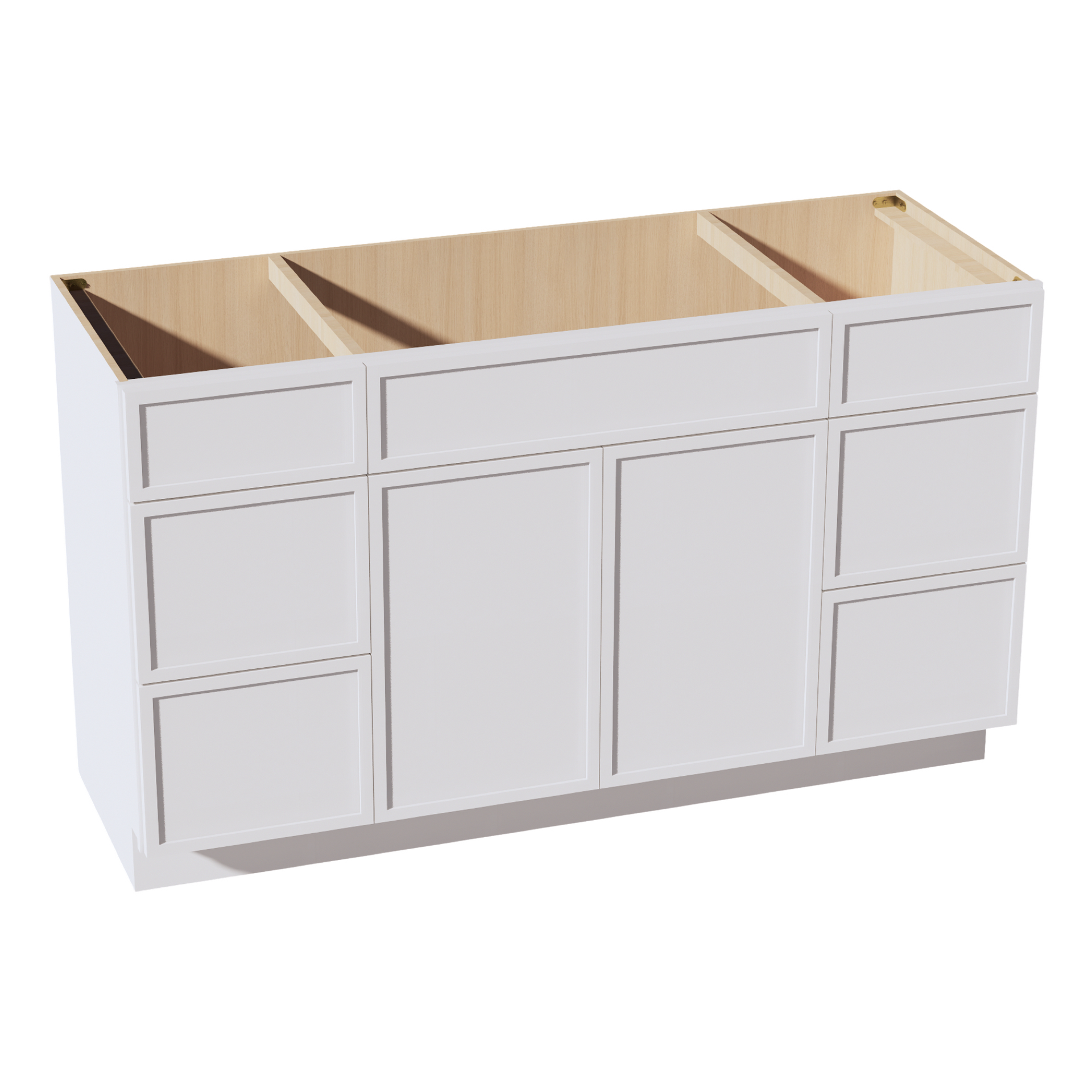 VSD60SINGLE-SSW  Vanity Sink Base Combo Cabinet  4 Doors 3 Drawers & 2 False Drawers Single Vanity - Slim Shaker Style - White   60"W x 34-1/2"H x 21"D