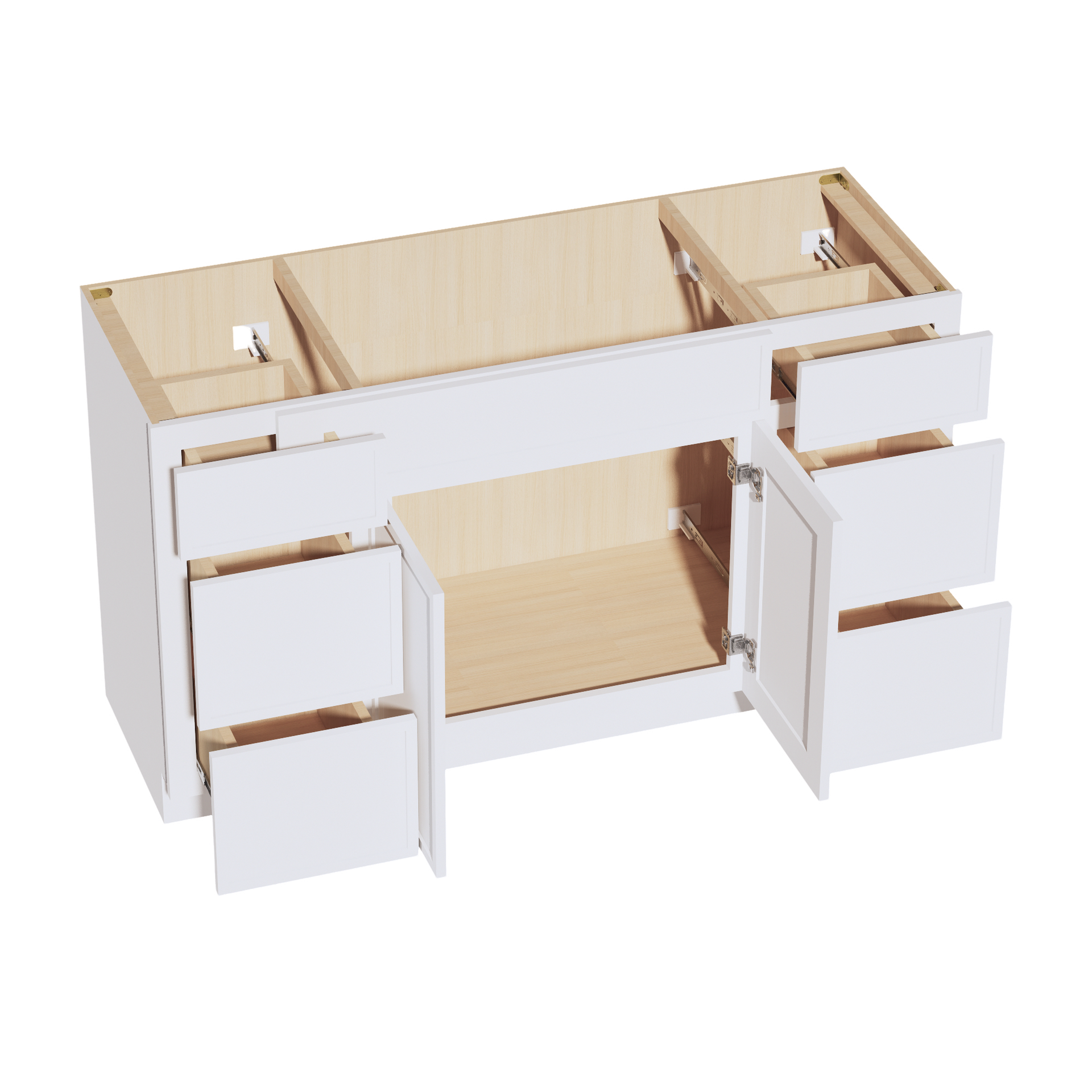 VSD60SINGLE-SSW  Vanity Sink Base Combo Cabinet  4 Doors 3 Drawers & 2 False Drawers Single Vanity - Slim Shaker Style - White   60"W x 34-1/2"H x 21"D