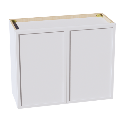 W3024-SSW  Wall Cabinet 2 Doors & 2 Shelves - Slim Shaker Style - White   30"W x 24"H x 12"D