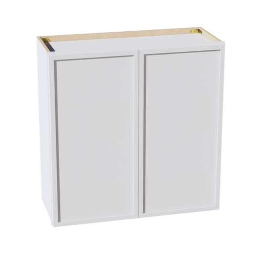 W3030-SSW  Wall Cabinet 2 Doors & 2 Shelves - Slim Shaker Style - White   30"W x 30"H x 12"D