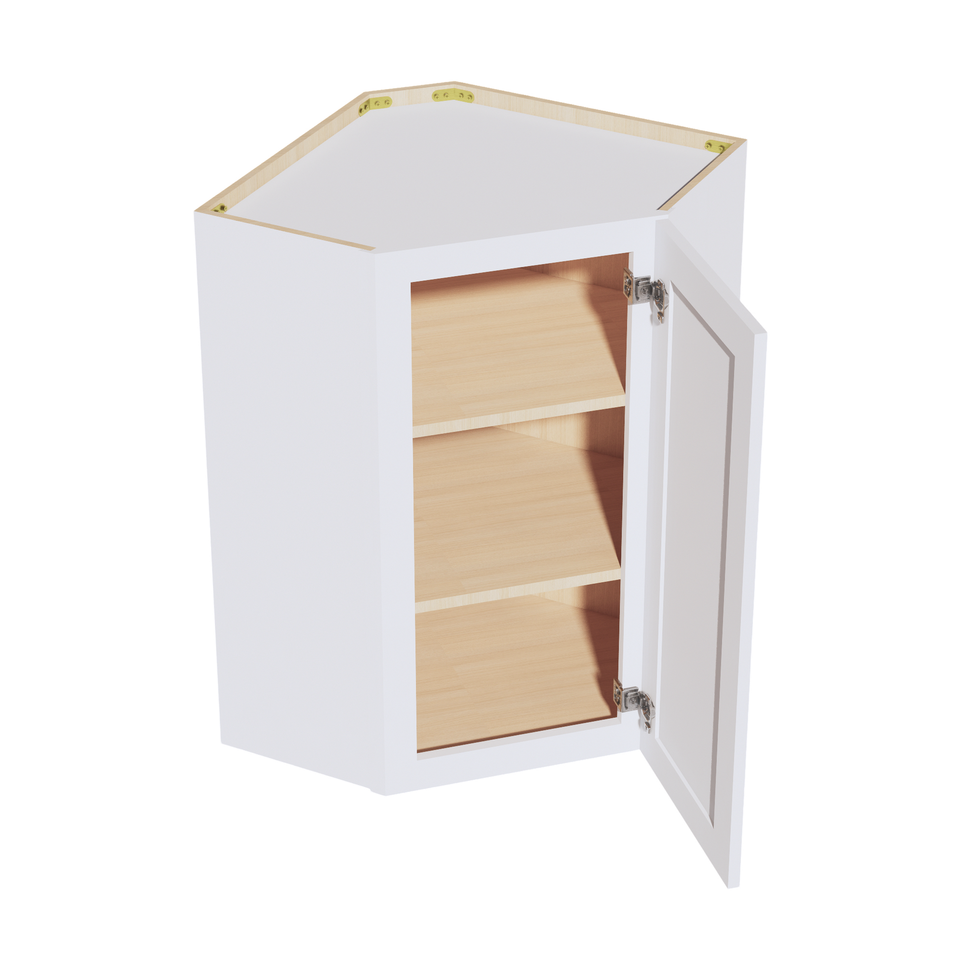 WDC2436-SSW: Slim Shaker White 24"W x 36"H 1 Door & 2 Shelves Diagonal Wall Corner Cabinet