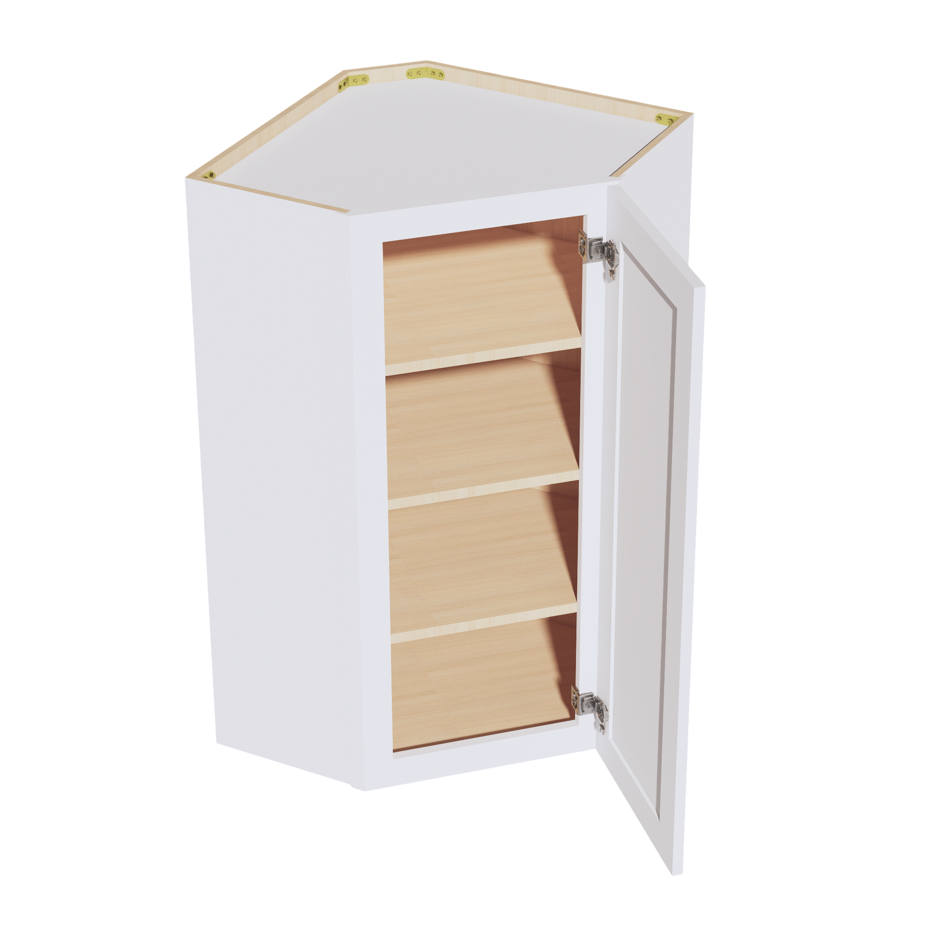 WDC2442-SSW  Diagonal Wall Corner Cabinet 1 Door & 2 Shelves - Slim Shaker Style - White   24"W x 42"H x 24"D