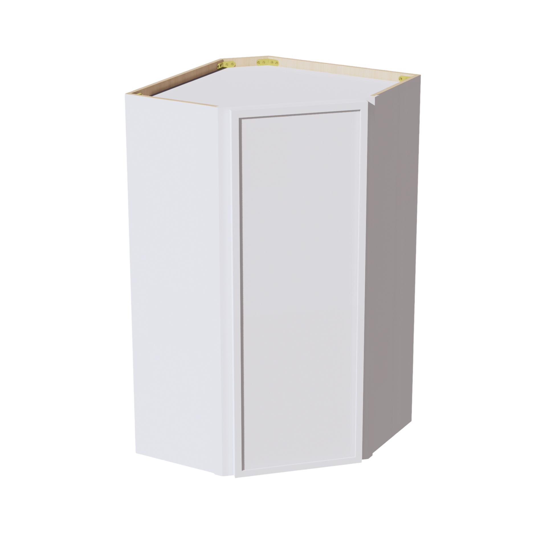 WDC2442-SSW  Diagonal Wall Corner Cabinet 1 Door & 2 Shelves - Slim Shaker Style - White   24"W x 42"H x 24"D