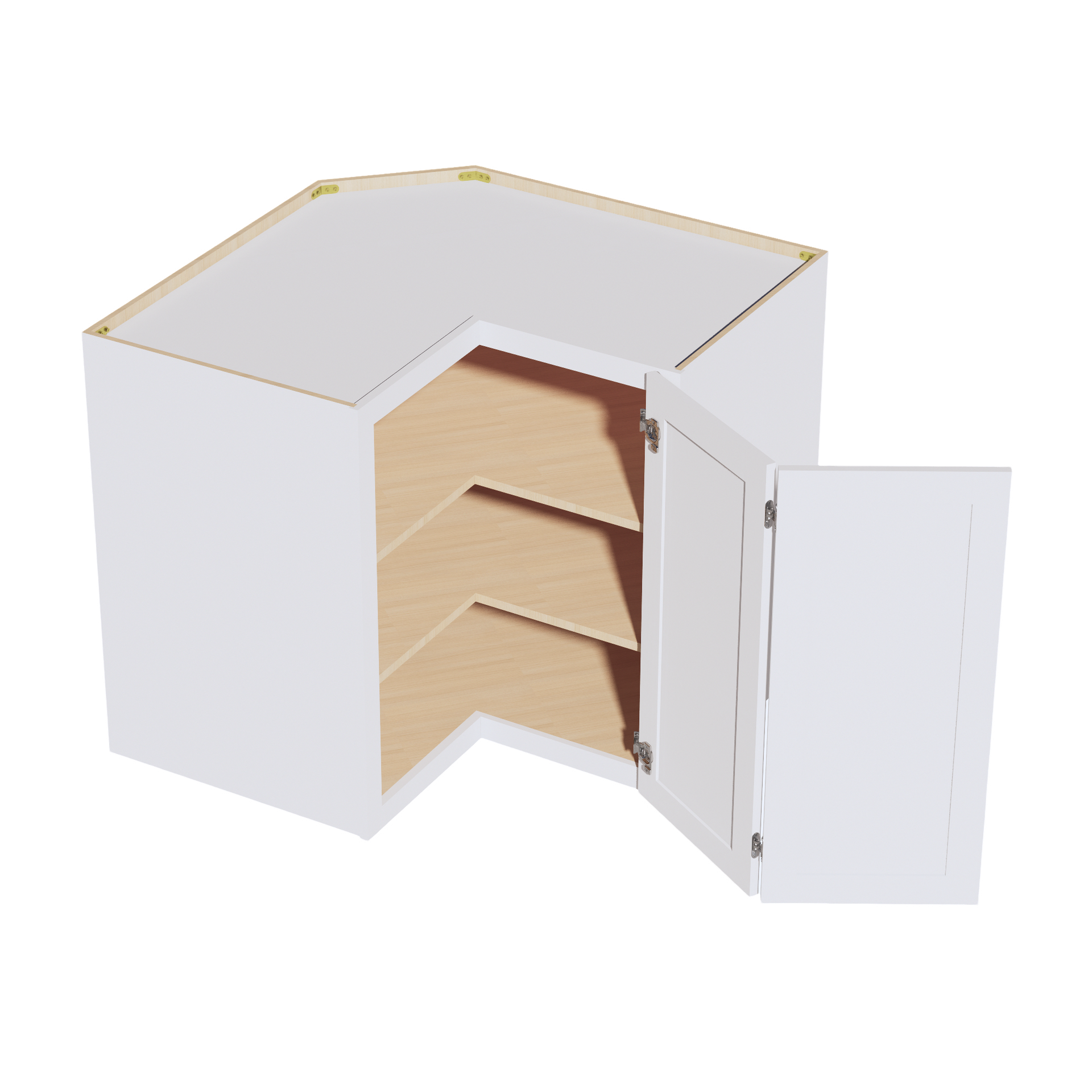 WPC2436-SSW  Wall Corner Cabinet Pie Cut  1 Door & 2 Shelves  - Slim Shaker Style - White   11-1/2" X 11-1/2" x 36"H x 24"D