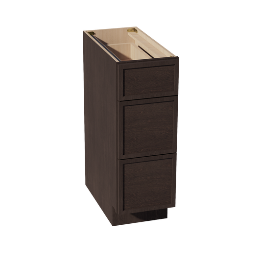 DB12-SSE  Base Cabinet 3 Drawers - Slim Shaker Style - Espresso   12"W x 34-1/2"H x 24"D