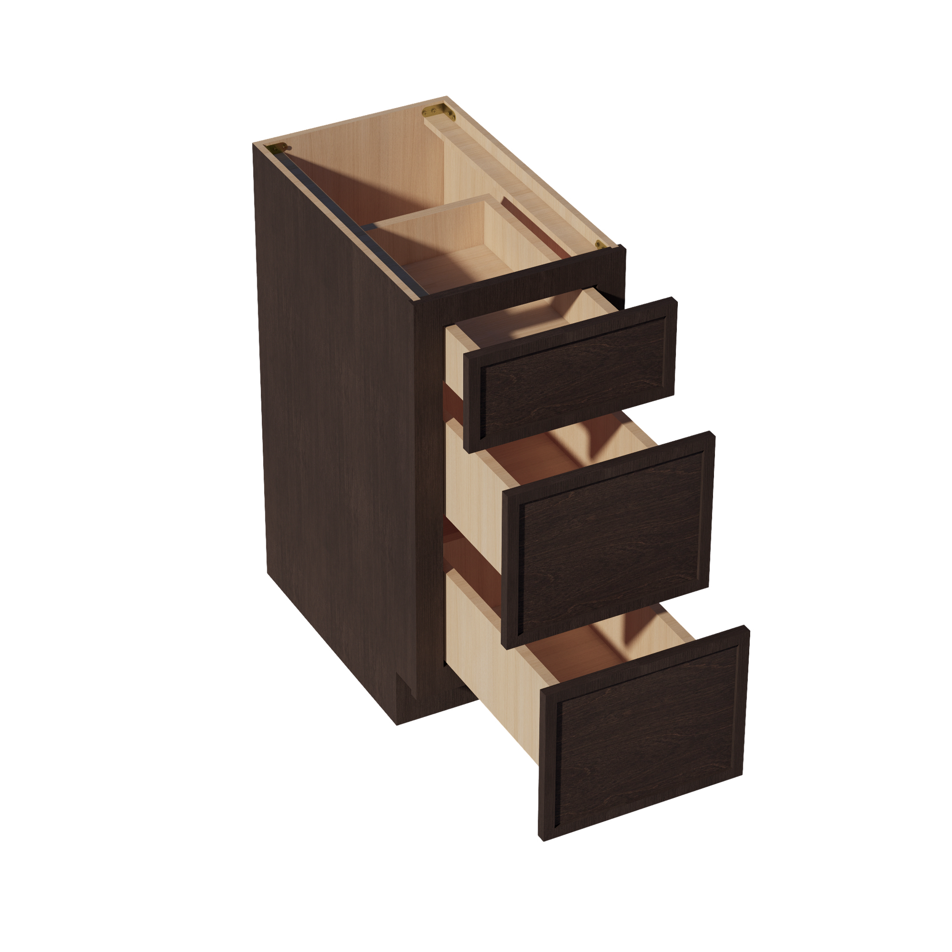 DB15-SSE  Base Cabinet 3 Drawers - Slim Shaker Style - Espresso   15"W x 34-1/2"H x 24"D