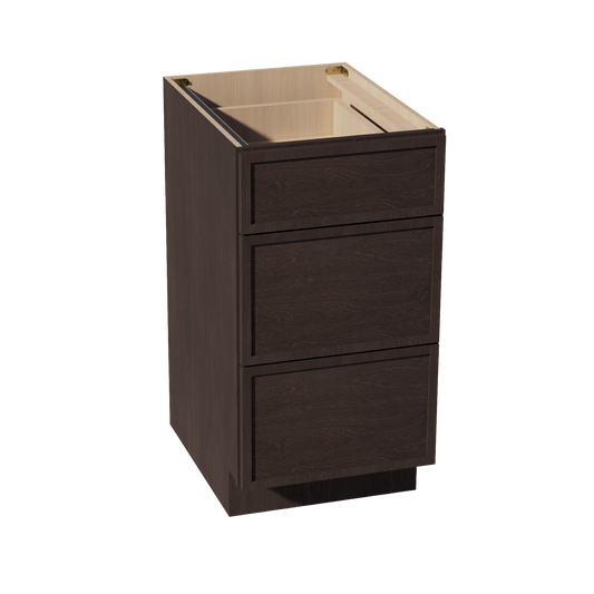DB18-SSE  Base Cabinet 3 Drawers - Slim Shaker Style - Espresso   18"W x 34-1/2"H x 24"D