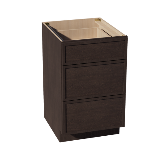 DB21-SSE  Base Cabinet 3 Drawers - Slim Shaker Style - Espresso   21"W x 34-1/2"H x 24"D