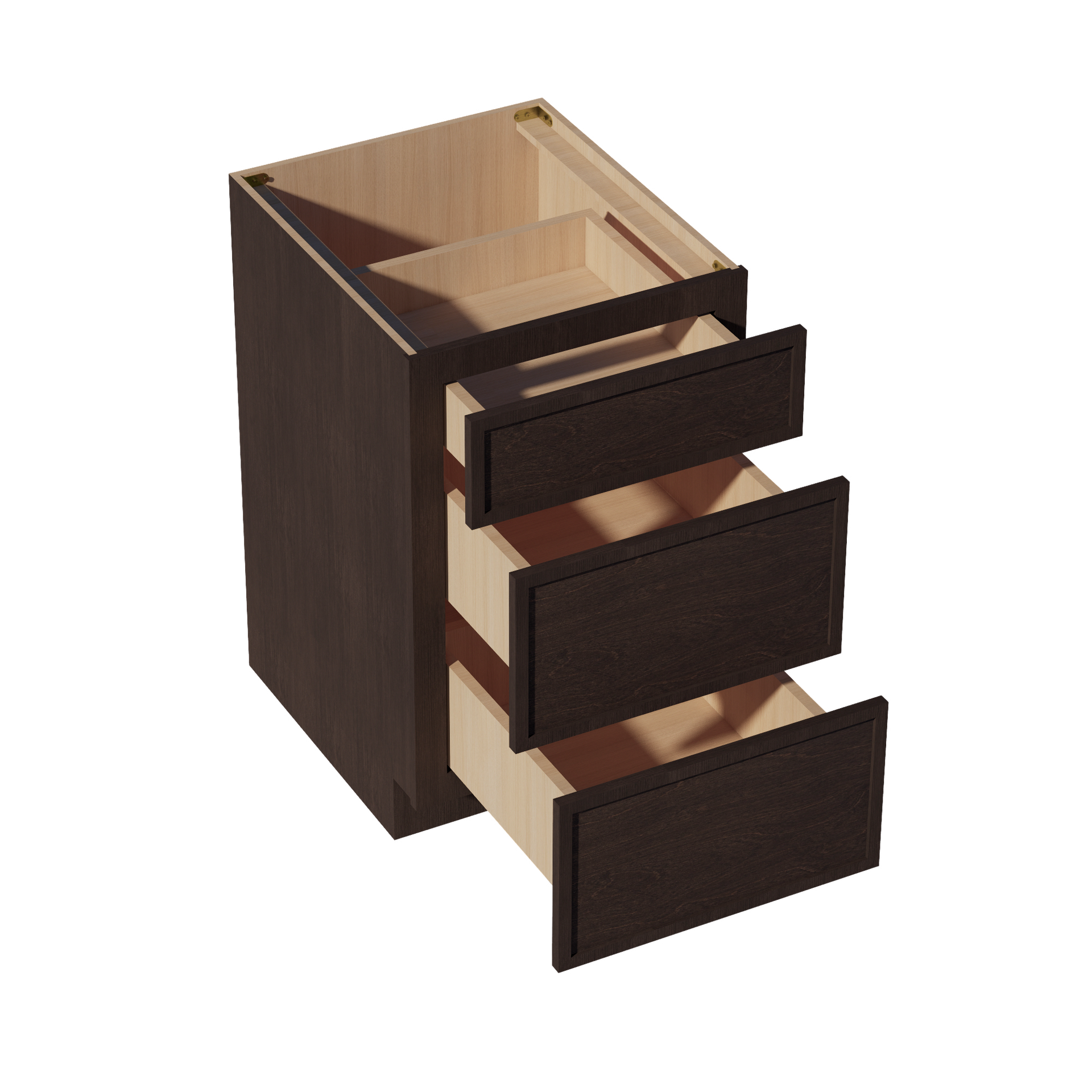 DB21-SSE  Base Cabinet 3 Drawers - Slim Shaker Style - Espresso   21"W x 34-1/2"H x 24"D