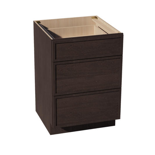 DB24-2-SSE  Base Cabinet 3 Drawers - Slim Shaker Style - Espresso   24"W x 34-1/2"H x 24"D