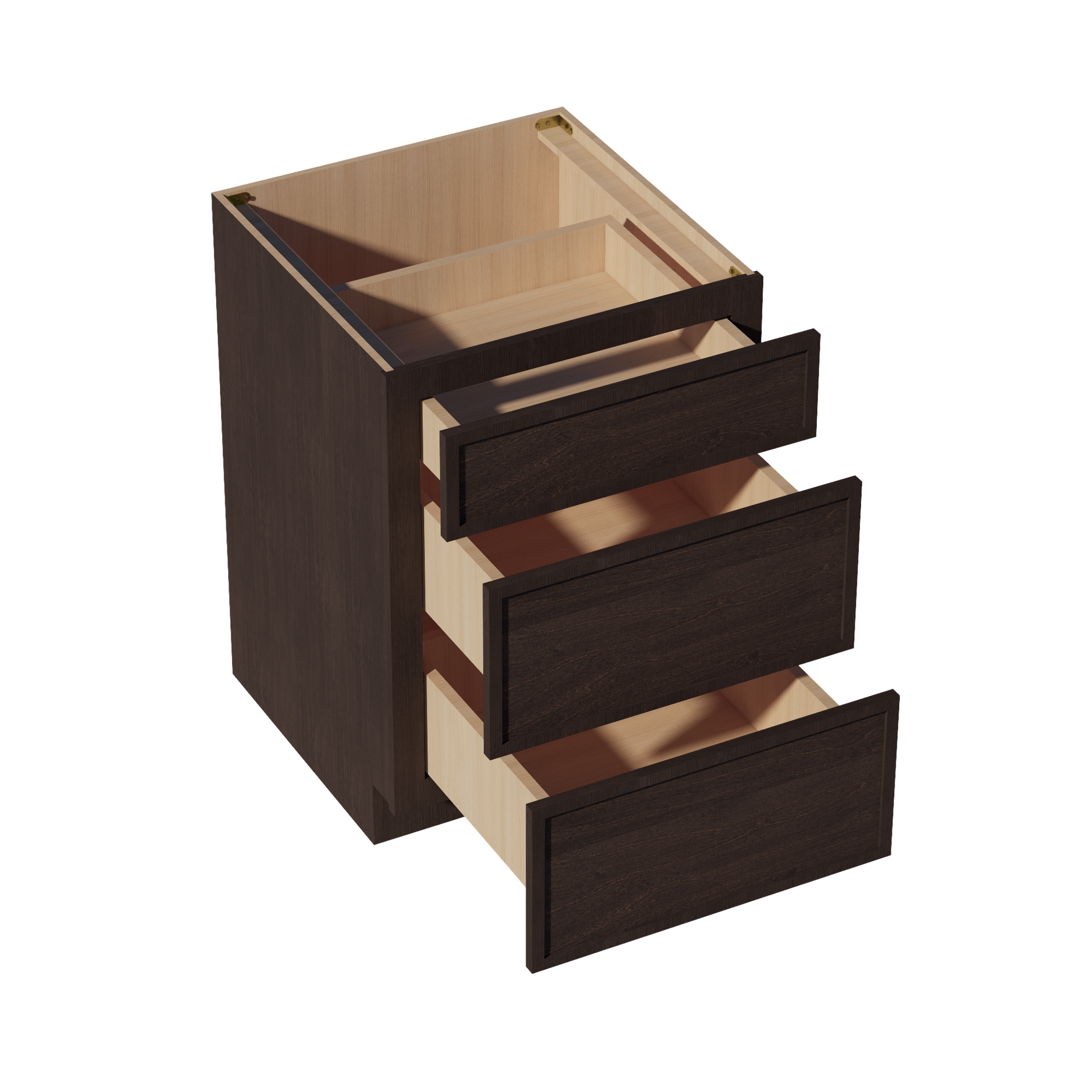 DB24-2-SSE  Base Cabinet 3 Drawers - Slim Shaker Style - Espresso   24"W x 34-1/2"H x 24"D