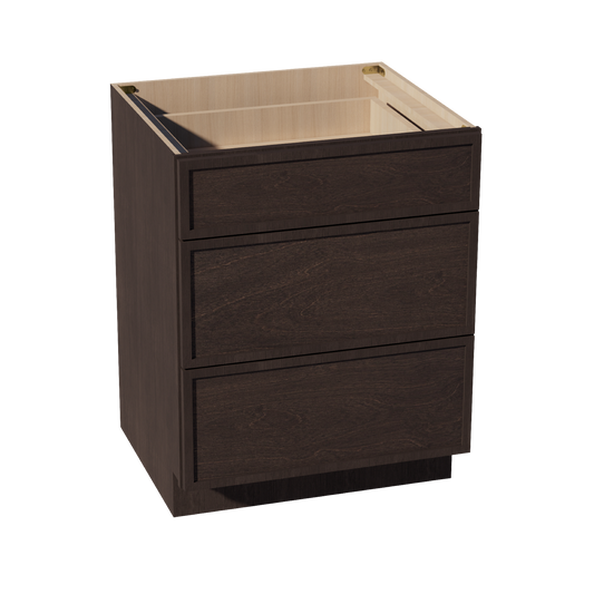 DB27-SSE  Base Cabinet 3 Drawers - Slim Shaker Style - Espresso   27"W x 34-1/2"H x 24"D