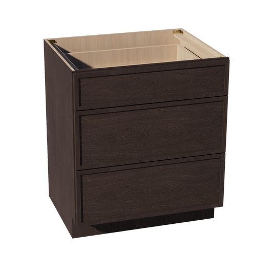 DB30-2-SSE  Base Cabinet 3 Drawers - Slim Shaker Style - Espresso   30"W x 34-1/2"H x 24"D
